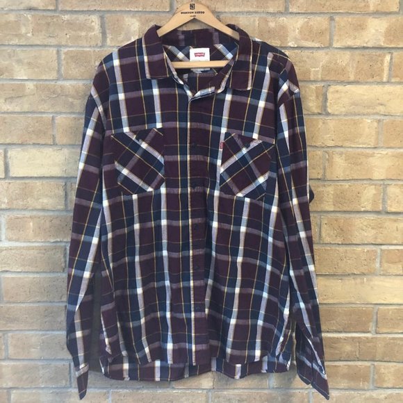 Levi"s Shirt Adult XXL 2XL Plaid Button Down Long Sleeve Pocket Casual Men - Picture 1 of 16